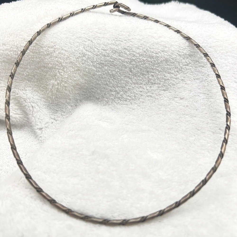 Sterling Silver Torc Necklace Torque Collar Choker Ornate Hook Closure 14.5"